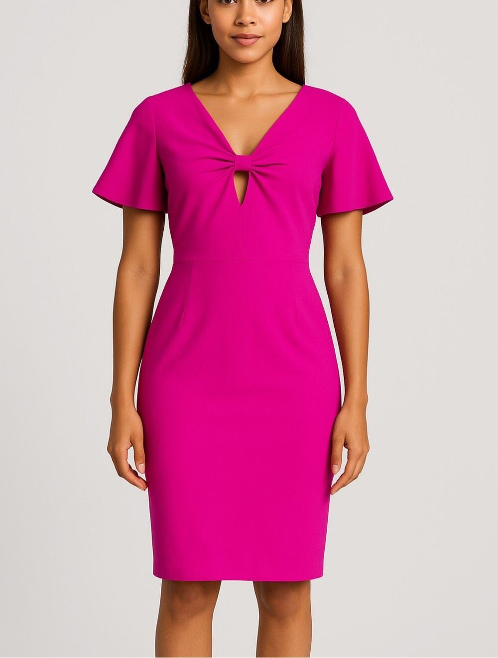 Black Halo Albanna Bright Hot Pink Short Sleeve Fitted Sheath Dress 10